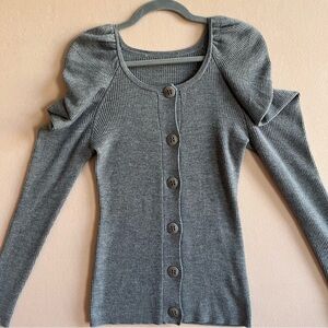 Trina‎ Turk 100% Merino Wool Ribbed Puff Sleeve Cardigan size XS